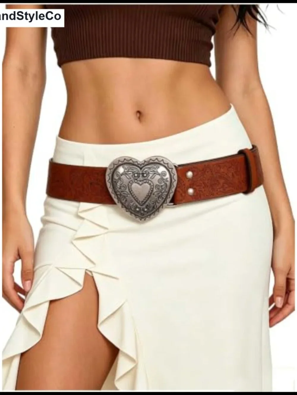 Faux Leather Western Waist Belt with Heart Buckle for Jeans Y2K Punk